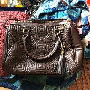 Chic Brown Quilted Satchel with Tassel